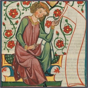 Court official reviewing long list.