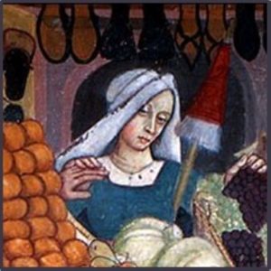 Medieval merchant and her wares.